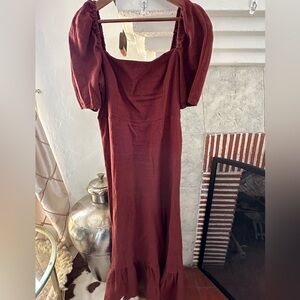 & Other Stories Linen Midi Dress Brown Size 10